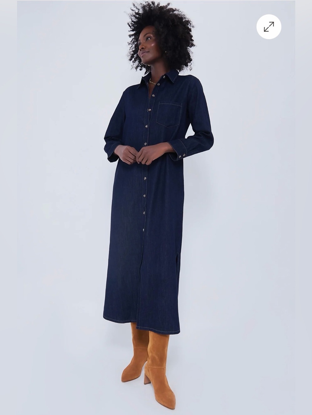 👖 Tuckernuck Dark Denim Maxi Dress - Medium 👖 Button Front & Tie Waist - Picture 5 of 16